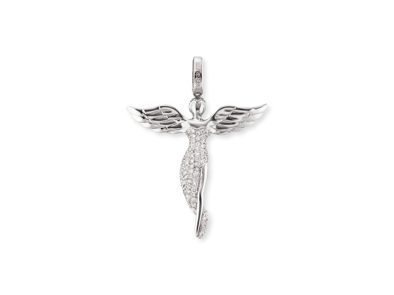 Engelsrufer ERP-ANGEL-S ANGEL Anhänger Engel mit Zirkonia - Silber rhod. - 2,5 cm Engelsrufer ERP-ANGEL-S ANGEL Anhänger aus rhodiniertem Silber mit Zirkonia in Engel-Form, zeigt einen detaillierten Engel mit ausgebreiteten Flügeln, 2,5 cm groß.
