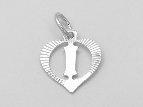 Silber Anhänger in Herzform mit dem Buchstaben I aus 925 Silber, diamantiert, Hersteller Juwelier Harnisch, elegantes und zeitloses Design.