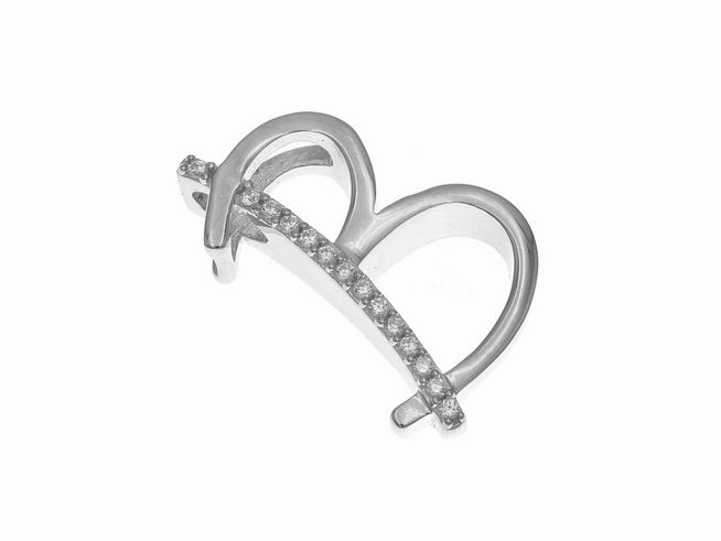 Anhänger aus Sterling Silber in Form des Buchstabens B, poliert und rhodiniert, verziert mit Zirkonia-Steinen, elegantes Design, passend für Schmuckliebhaber.