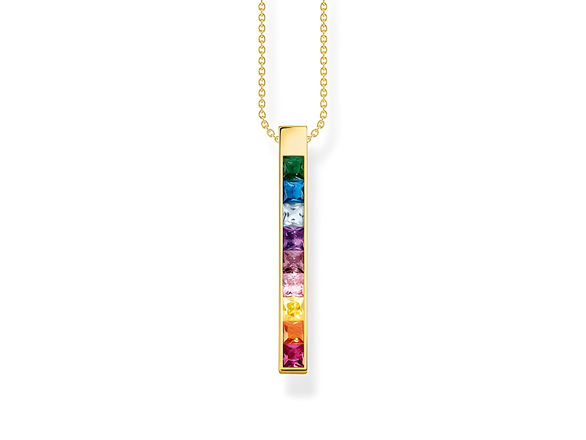 Kette aus Sterling Silber vergoldet mit buntem Zirkonia-Anhänger in Regenbogenfarben, elegante Gestaltung, Länge 45 cm, Hersteller Thomas Sabo, ideal für jeden Anlass.