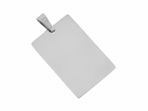 Edelstahl Anhänger mit gravierbarer Fläche in rechteckiger Form, Maße 2,4 x 1,6 cm, modern und stilvoll, hergestellt von Juwelier Harnisch.