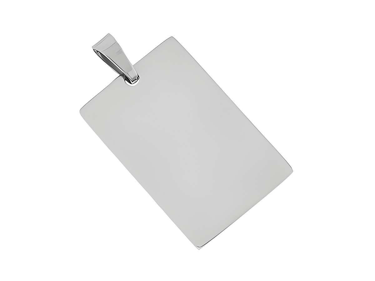 Edelstahl Anhänger mit gravierbarer Fläche in rechteckiger Form, Maße 2,4 x 1,6 cm, modern und stilvoll, hergestellt von Juwelier Harnisch.