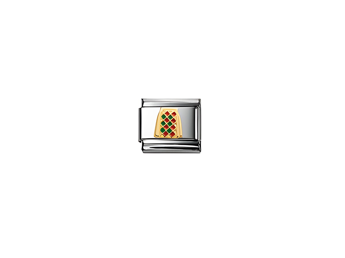 Das Bild zeigt ein Schmuckelement von Nomination, klassisches UK Kilt Design mit einem mehrfarbigen Karomuster auf silberner Grundfarbe, ideal für Armbänder.