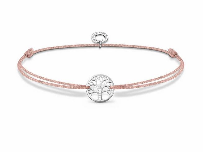 Thomas Sabo Armband LS125-401-19-L20V aus Sterling Silber und Nylon mit beigem Zirkonia, die Länge ist verstellbar von 14 bis 20 cm, zeigt ein elegantes Design mit Baum-Element.