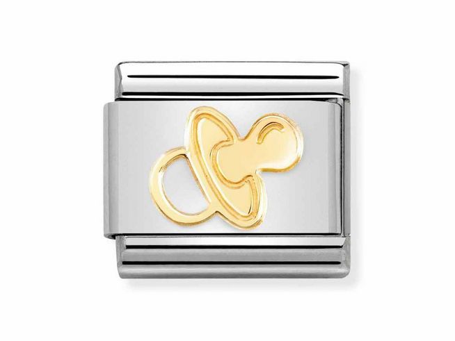 Nomination 030162 70 Classic Schnuller aus Edelstahl mit einer goldenen Schnullergestaltung aus Gold 750, Hersteller Nomination. Elegantes Design für stilvolle Anhänger.