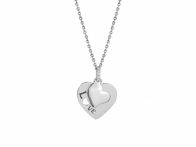 Xenox Sterling Silber Kette XS3453K in 40-45 cm Länge mit Ankerdesign, zwei ineinander liegenden Herzen, graviert mit LOVE, elegantes Schmuckstück für romantische Anlässe.