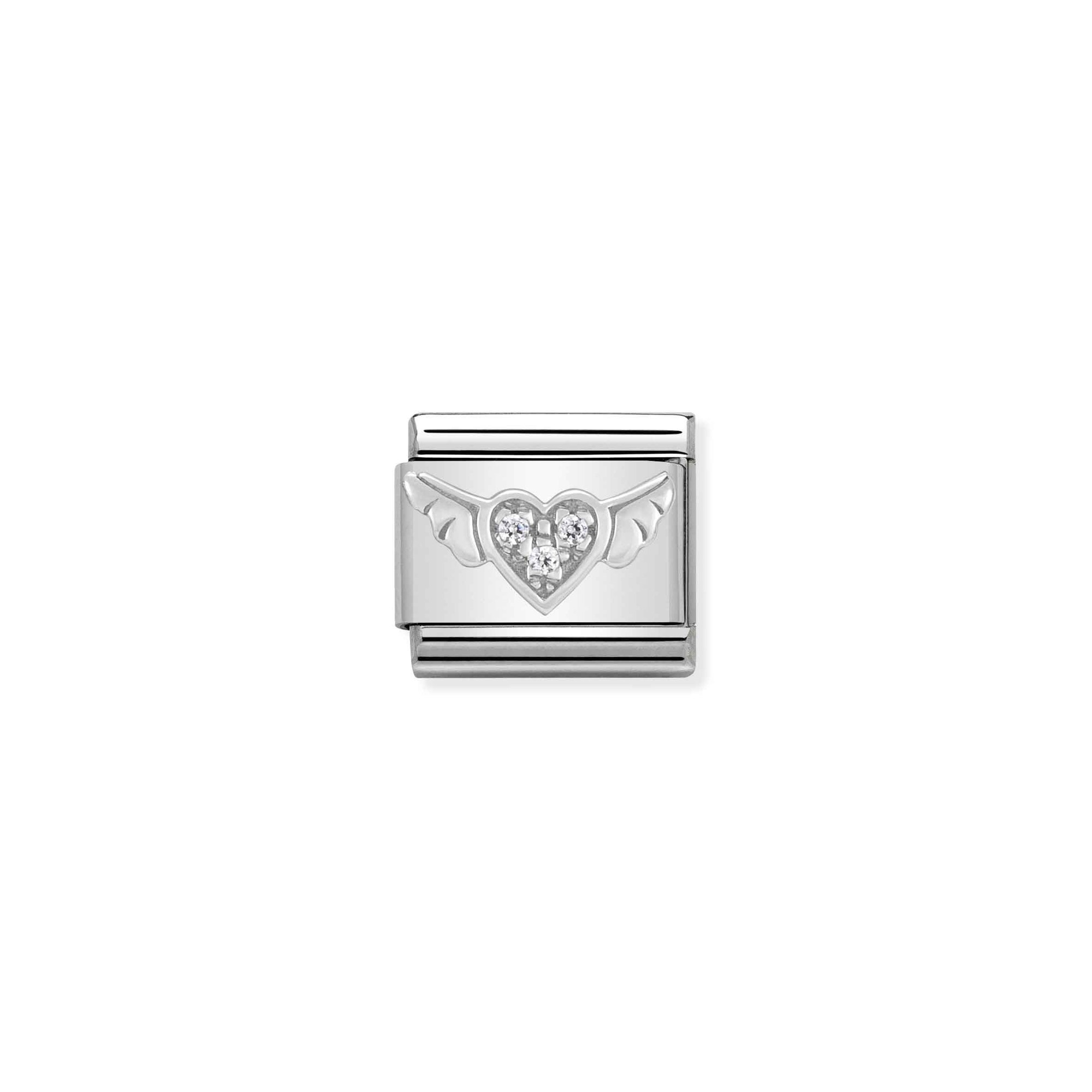 Nomination Composable Classic Charm Herz mit Flügeln - Edelstahl, Sterling Silber, Zirkonia