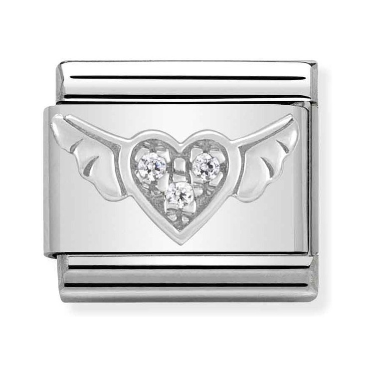 Nomination Composable Classic Charm Herz mit Flügeln - Edelstahl, Sterling Silber, Zirkonia
