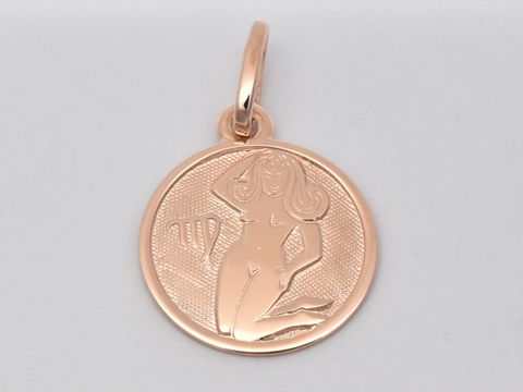 Jungfrau - Sterling Silber rosé vergoldet Sternzeichen - poliert - 14 mm, zeigt ein stilisiertes Jungfrau-Motiv auf einem runden Anhänger von Juwelier Harnisch.