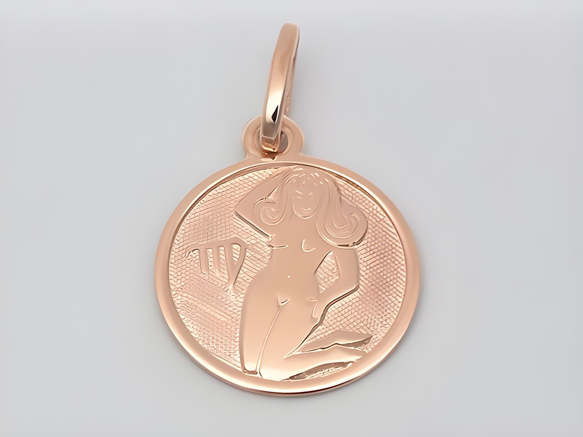 Jungfrau - Sterling Silber rosé vergoldet Sternzeichen - poliert - 14 mm, zeigt ein stilisiertes Jungfrau-Motiv auf einem runden Anhänger von Juwelier Harnisch.