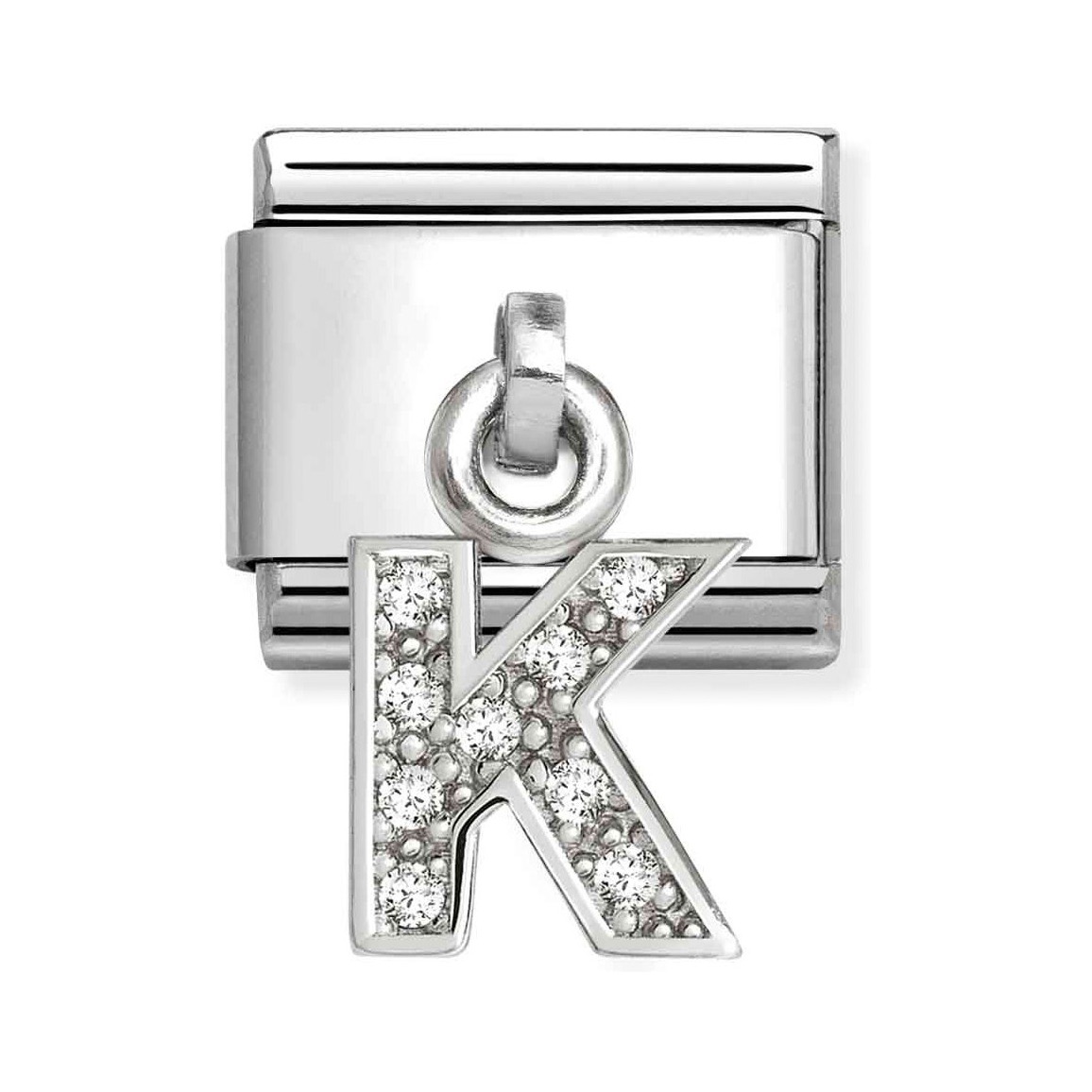 Sterling Silber Charm mit dem Buchstaben K, verziert mit Zirkonia, passend für Armbänder, Hersteller ist Pandora, Artikelnummer ist 331818 11, neu und glänzend.