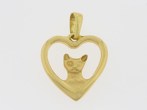 Gold Anhänger in Herzform mit einer Katze aus 750 Gold, massiv gefertigt, von Juwelier Harnisch, ideal für Tierliebhaber.