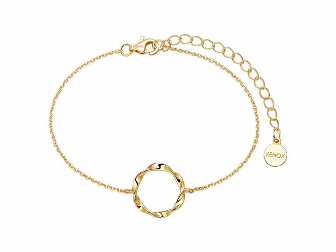 Xenox Sterling Silber Armband XS2240G in Gelbgold Vergoldung mit TWIST Kareekette, verstellbar von 15 bis 20 cm, elegantes Design mit runder Mitte und chronometrischer Kette.
