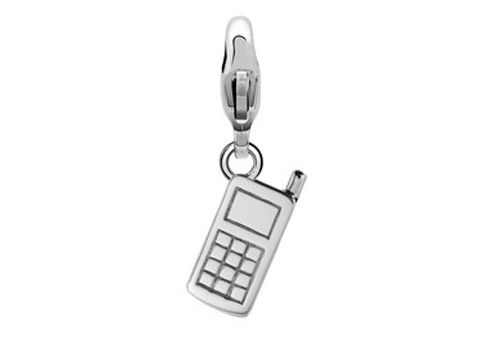 Silber Charm in Form eines Handys mit Karosstaster, ideal für Ti Sento Ringe, kunstvoll gefertigt und glänzendes Finish. Beitrag zu einem modernen Schmuckdesign.