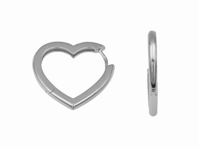 Creolen in Herzform aus rhodiniertem Sterling Silber mit einem Durchmesser von 2,1 cm, hergestellt von Juwelier Harnisch, stilvolles Schmuckstück bis 25 mm.