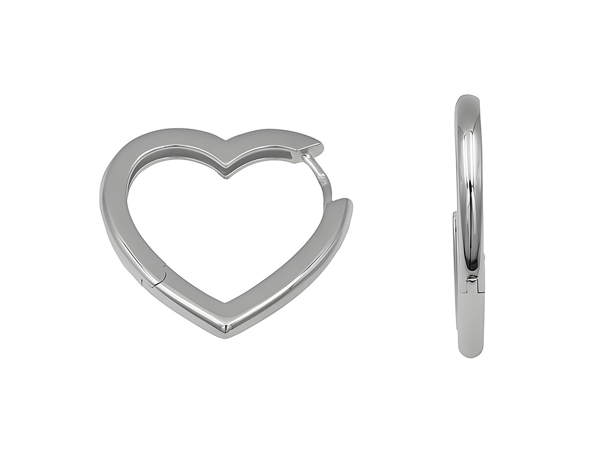 Creolen in Herzform aus rhodiniertem Sterling Silber mit einem Durchmesser von 2,1 cm, hergestellt von Juwelier Harnisch, stilvolles Schmuckstück bis 25 mm.