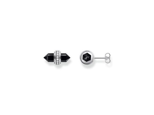 Ohrstecker von Thomas Sabo mit Kristall, Onyx und Zirkonia in Schwarz, aus geschwärztem Silber, bestehend aus zwei verschiedenen Designs, elegant und modern.