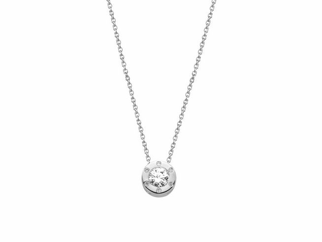 Xenox Weißgold Kette XG4441 mit einer eleganten Karreekette aus 375 Weißgold und einem funkelnden Anhänger. Länge 42 cm, ideal für stilvolle Anlässe.