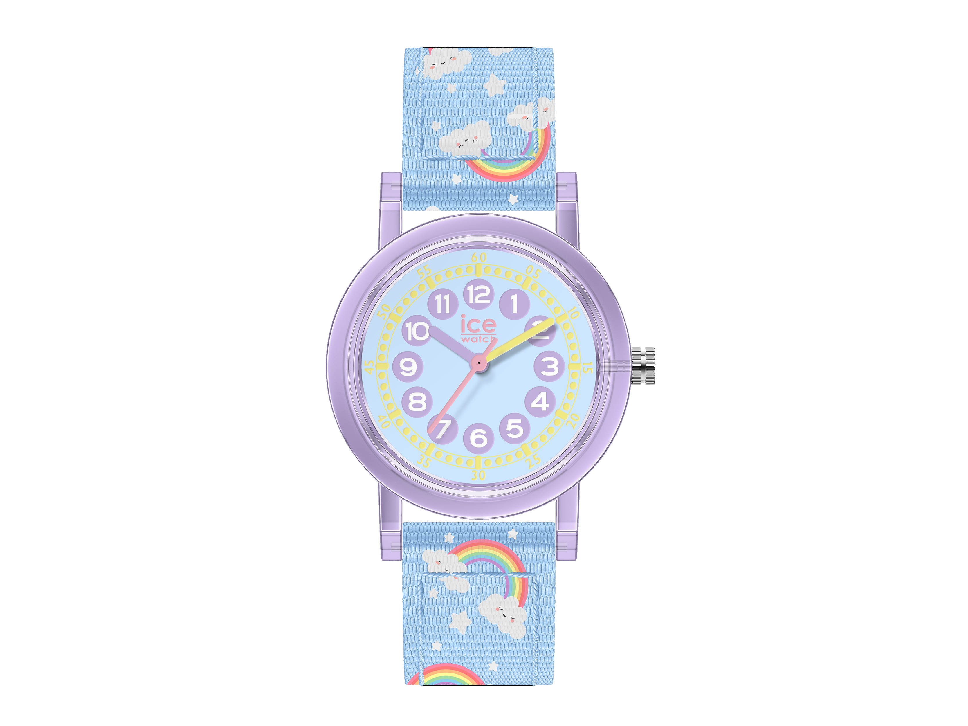 Ice Watch Uhr 023299 - ICE learning Light blue rainbow - Small mit einem bunten Ziffernblatt und einem blauen Armband mit Regenbögen und Wolken, ideal für Kinder.