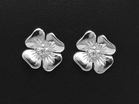 Silber Ohrstecker Ohrring 10,5mm Blume mit Bergkristall, Hersteller Juwelier Harnisch, elegantes und zeitloses Design mit floralem Motiv, ideal für verschiedene Anlässe.
