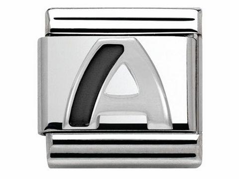 Buchstabe A aus Emaille in klassischem Silberdesign von Nomination, Modell Classic SilverShine, mit klaren Linien und glänzender Oberfläche, geeignet für individuelle Schmuckstücke.