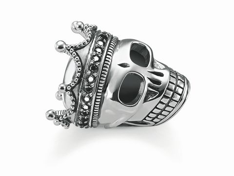 Silberner Karma Bead von Thomas Sabo in Form eines Totenkopfes mit einer Krone, verziert mit Stein, für individuelles Schmuckdesign und stilvolle Akzente.