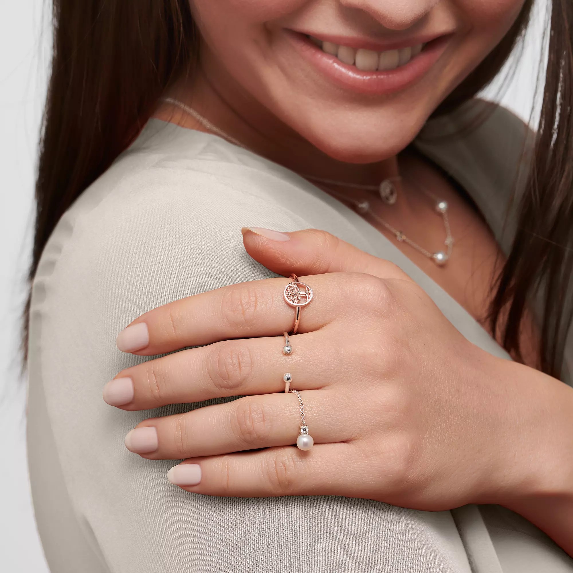 Thomas Sabo Charming Lebensbaum Ring Sterling Silber - verg. Gelbgold + Zirkonia - weiß – Ansicht 2