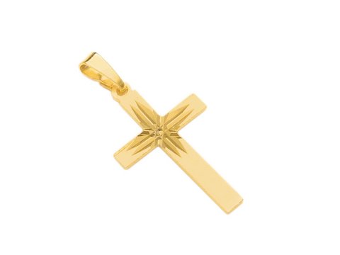 Kleines Kreuz mit Gravur, Anhänger mit Doublé Auflage, Hersteller Juwelier Harnisch, elegant und schlicht verarbeitet, ideal als Schmuckstück oder Geschenk.
