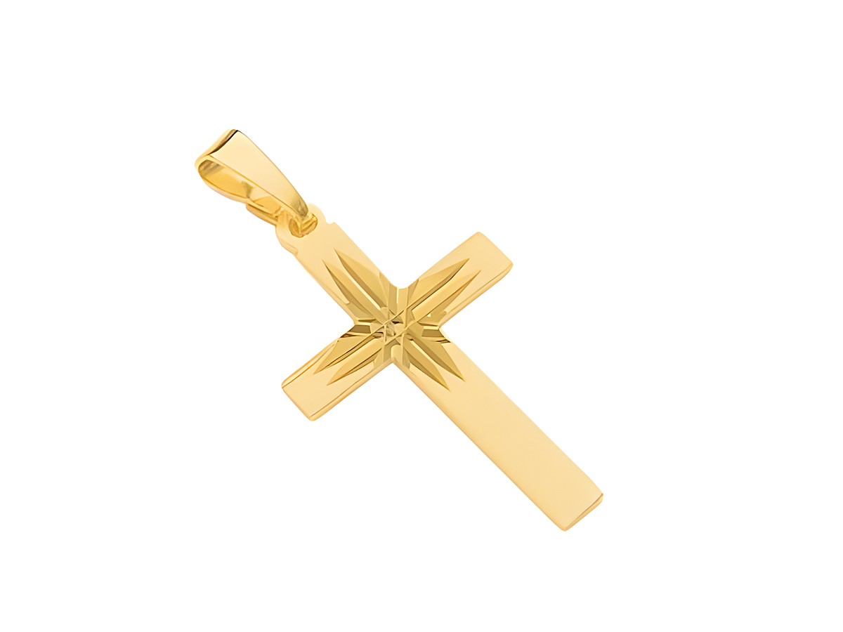 Kleines Kreuz mit Gravur, Anhänger mit Doublé Auflage, Hersteller Juwelier Harnisch, elegant und schlicht verarbeitet, ideal als Schmuckstück oder Geschenk.
