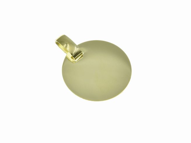 Gelbgold Anhänger mit rund polierter Gravurplatte, ideal für individuelle Gravuren, hergestellt von Juwelier Harnisch, elegant und zeitlos im Design.