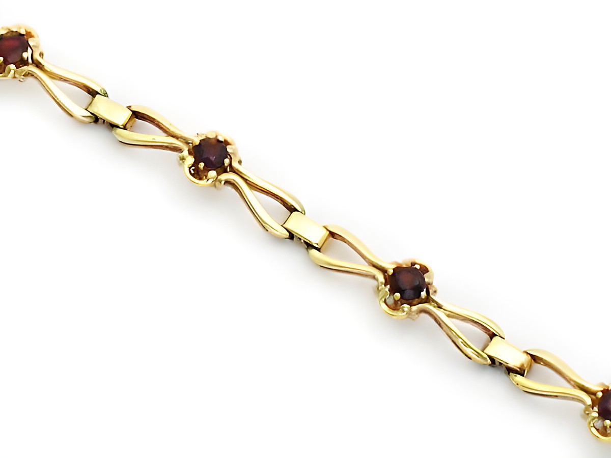 Granat Armband 18,5 cm rund in Silber vergoldet von Juwelier Harnisch, filigranes Design mit granatfarbenen Steinchen, elegantes Schmuckstück für jeden Anlass.