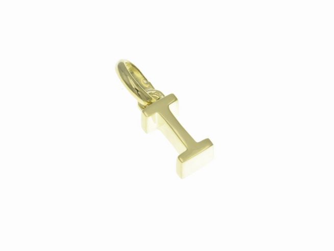 Anhänger aus poliertem Sterling Silber in Form des Buchstabens I, vergoldet in Gelbgold, hergestellt von Juwelier Harnisch.
