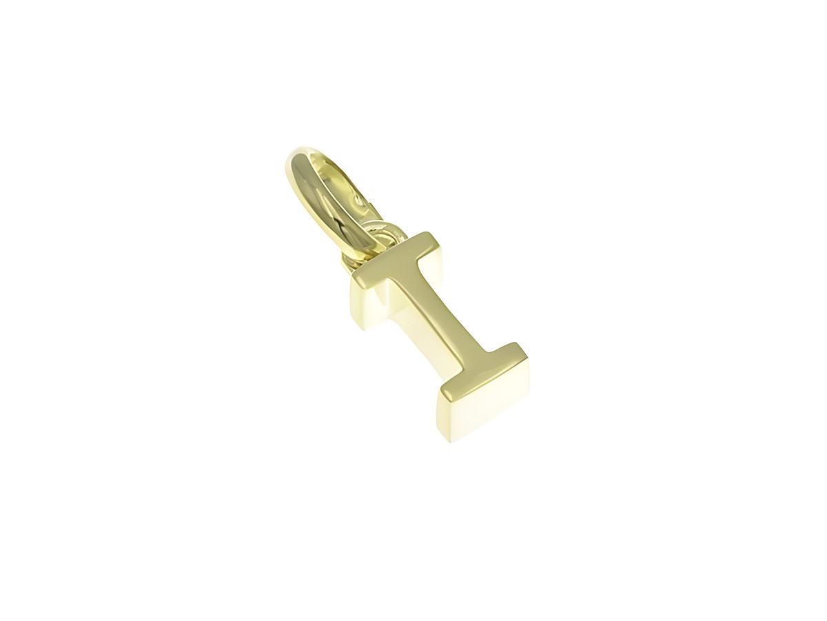 Anhänger aus poliertem Sterling Silber in Form des Buchstabens I, vergoldet in Gelbgold, hergestellt von Juwelier Harnisch.