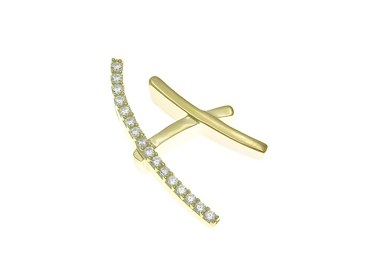 Anhänger aus poliertem Sterlingsilber in Form des Buchstabens H, vergoldet in Gelbgold, mit Zirkonia-Steinen verziert, Hersteller Juwelier Harnisch.