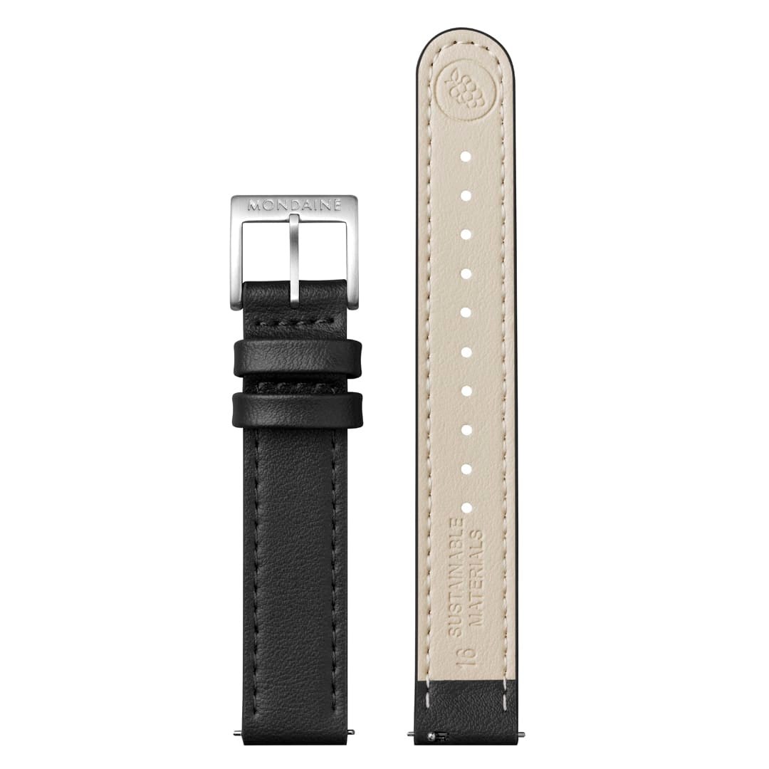 Mondaine Uhr Lederarmband FGM.3116.22Q.1.K - veganes Traubenleder Schwarz - 16 mm – Ansicht 2