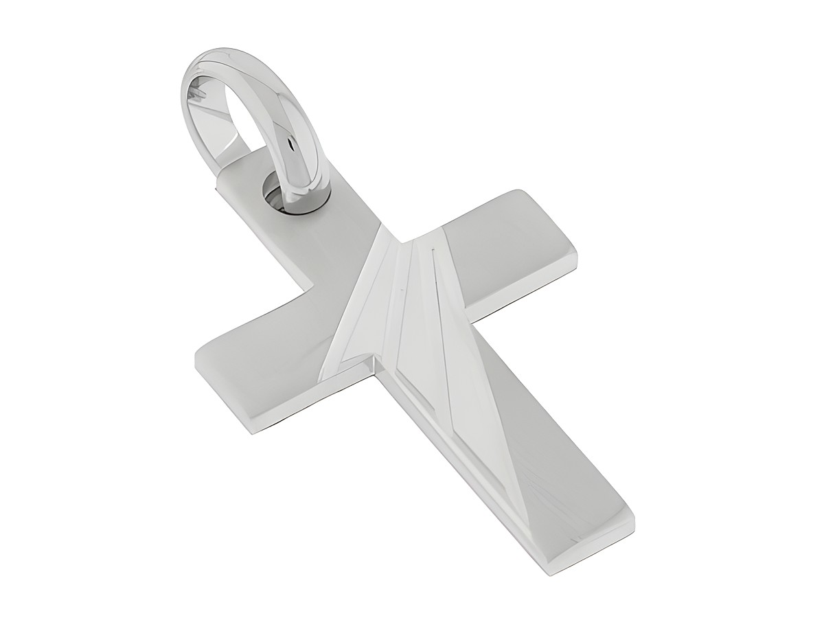 Silber Anhänger Kreuz rhodiniert massiv teilmattiert von Juwelier Harnisch mit einem modernen Muster, elegantes Design für individuelle Ansprüche, ideal als Geschenk oder persönliches Schmuckstück.