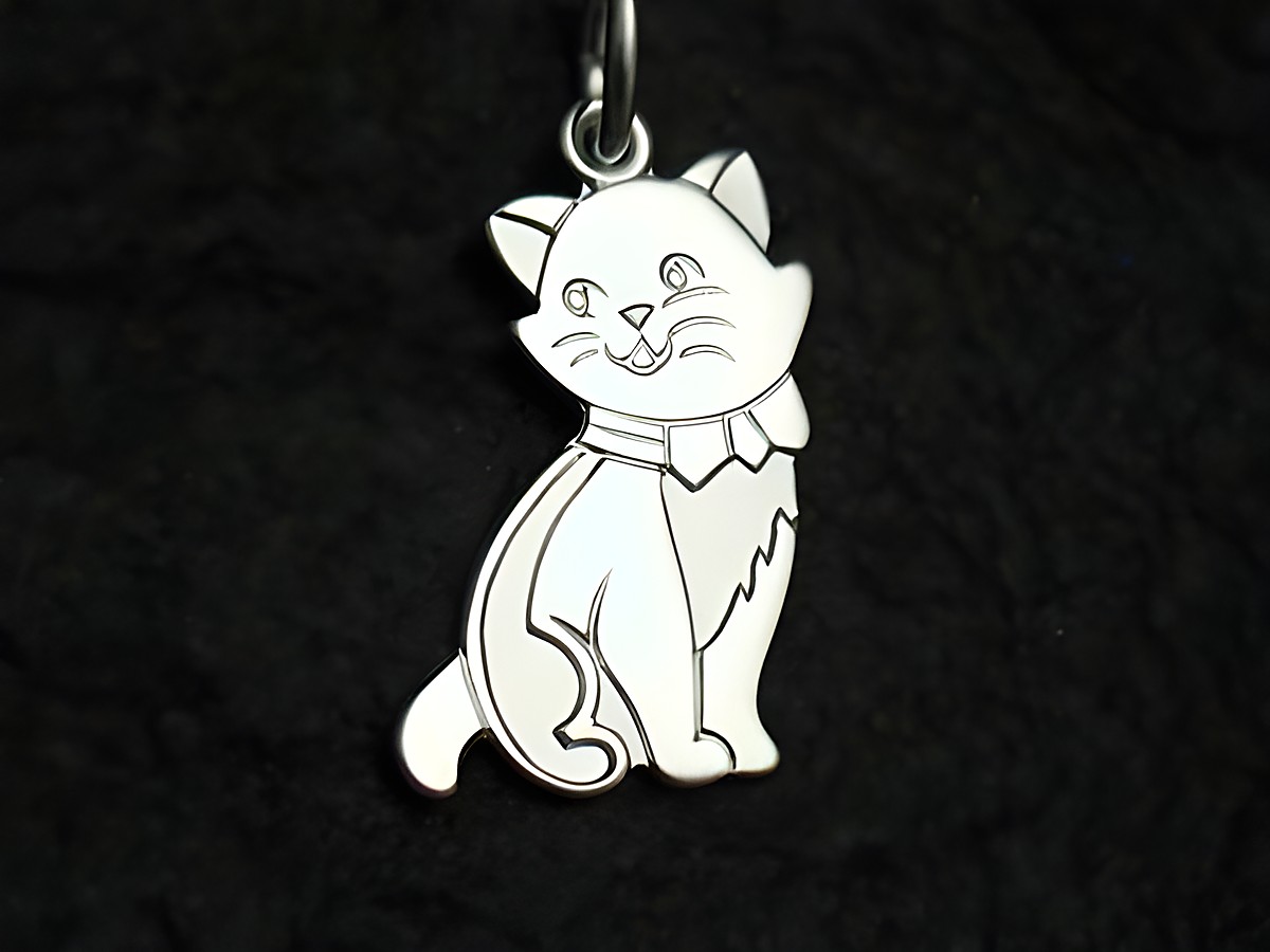 Große Katze - Sterling Silber Anhänger, stilisierte Darstellung einer Katze mit Schlips, ideal als Schmuckstück für Kinder, von Juwelier Harnisch.