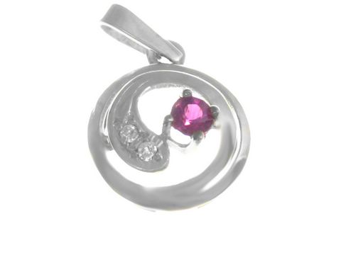 Rund-Diamant Gold 585 Anhänger aus Weißgold mit einem zentralen pinken Stein und drei kleinen Brillanten, Hersteller Juwelier Harnisch, für elegante Akzente.