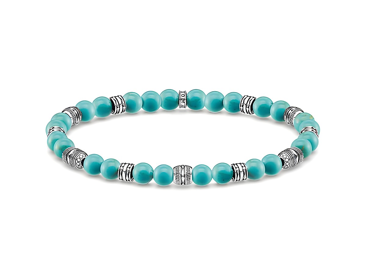 Armband von Thomas Sabo aus Sterling Silber mit imitierendem Türkis in der Länge 15,5 cm, verziert mit Silber-Elementen, geeignet für Handgelenke bis 16 cm.