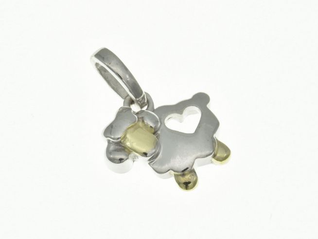 304222-0 Schaf Anhänger aus Sterling Silber in Bicolor, rhodiniert, mit einem herzförmigen Ausschnitt, ideal für Kinder, gefertigt von Juwelier Harnisch.