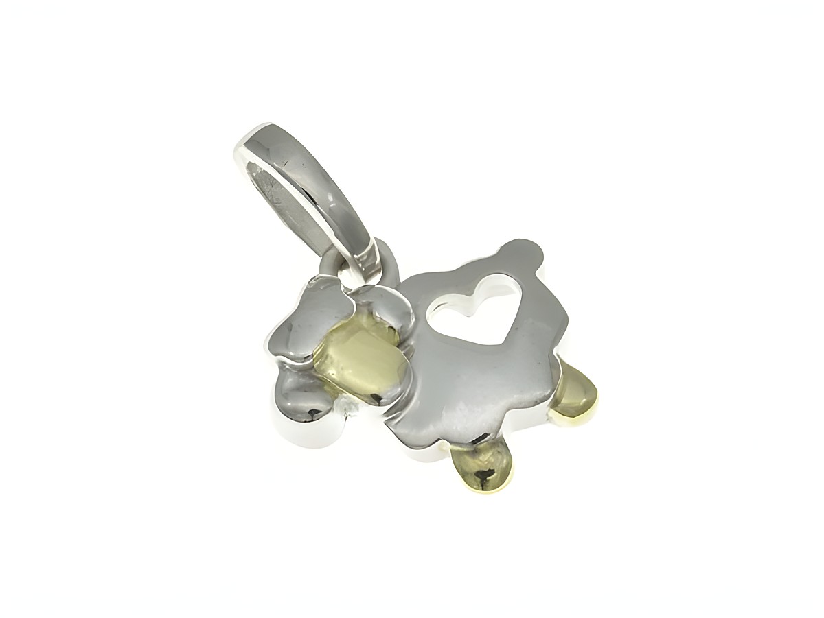 Schaf Anhänger aus Sterling Silber in Bicolor, rhodiniert, mit einem herzförmigen Ausschnitt, ideal für Kinder, gefertigt von Juwelier Harnisch.
