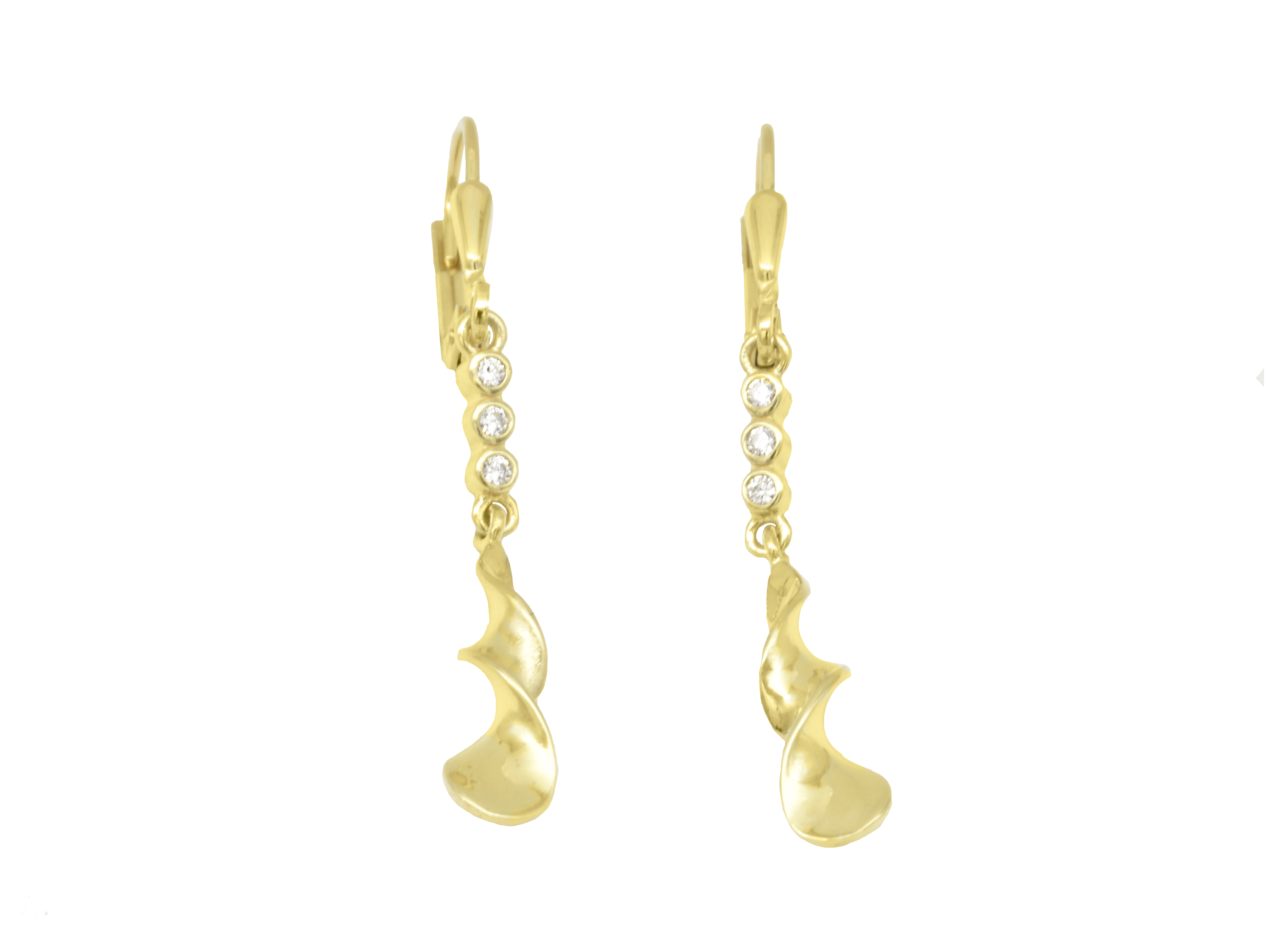 Ohrhänger Spirale aus Sterling Silber 925, vergoldet in Gelbgold, mit polierter Oberfläche und mehreren Zirkonia-Steinen. Hersteller ist Juwelier Harnisch.