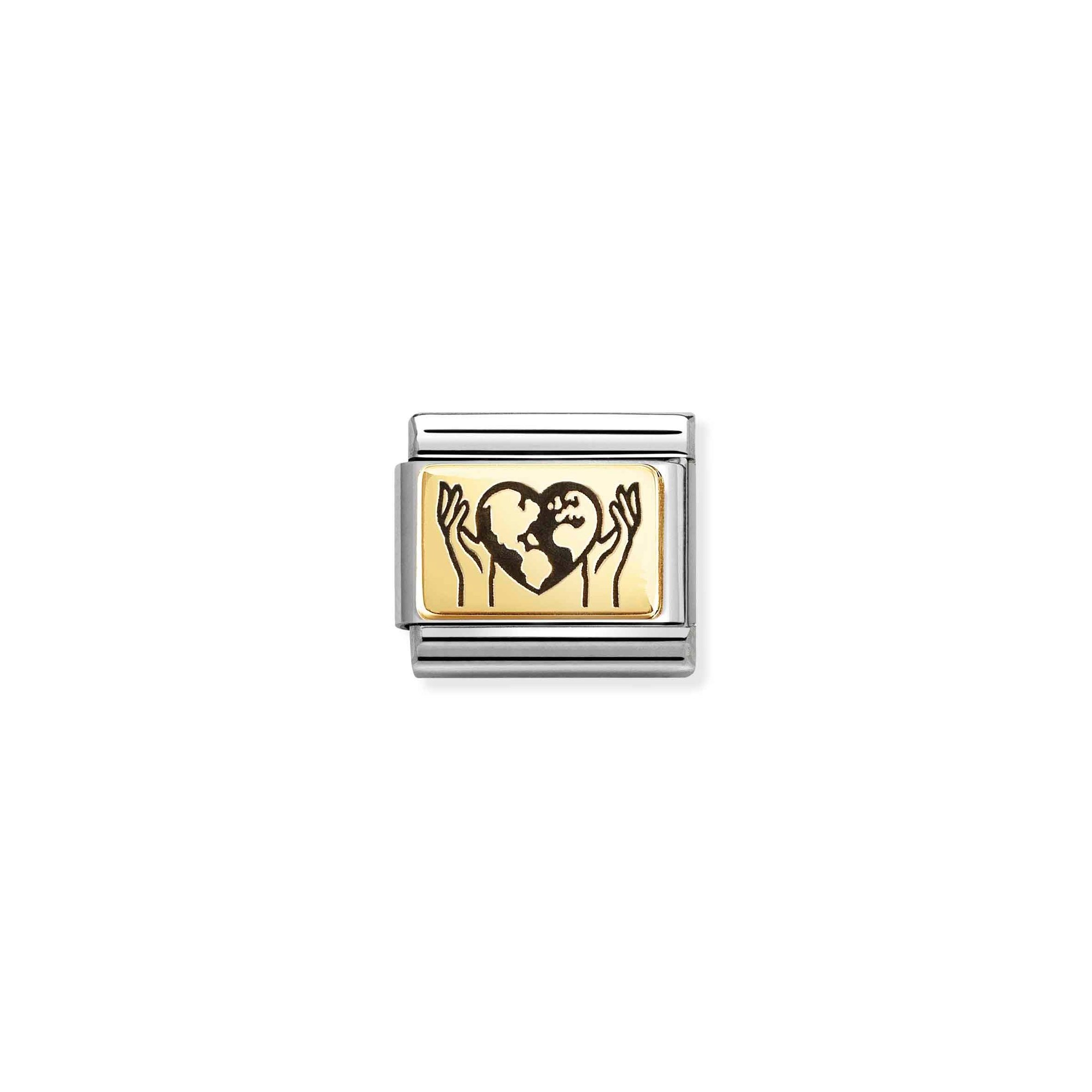 Nomination Composable Classic Charm Herz-Globus - Edelstahl, Gold 750 Gelbgold, Emaille – Ansicht 2