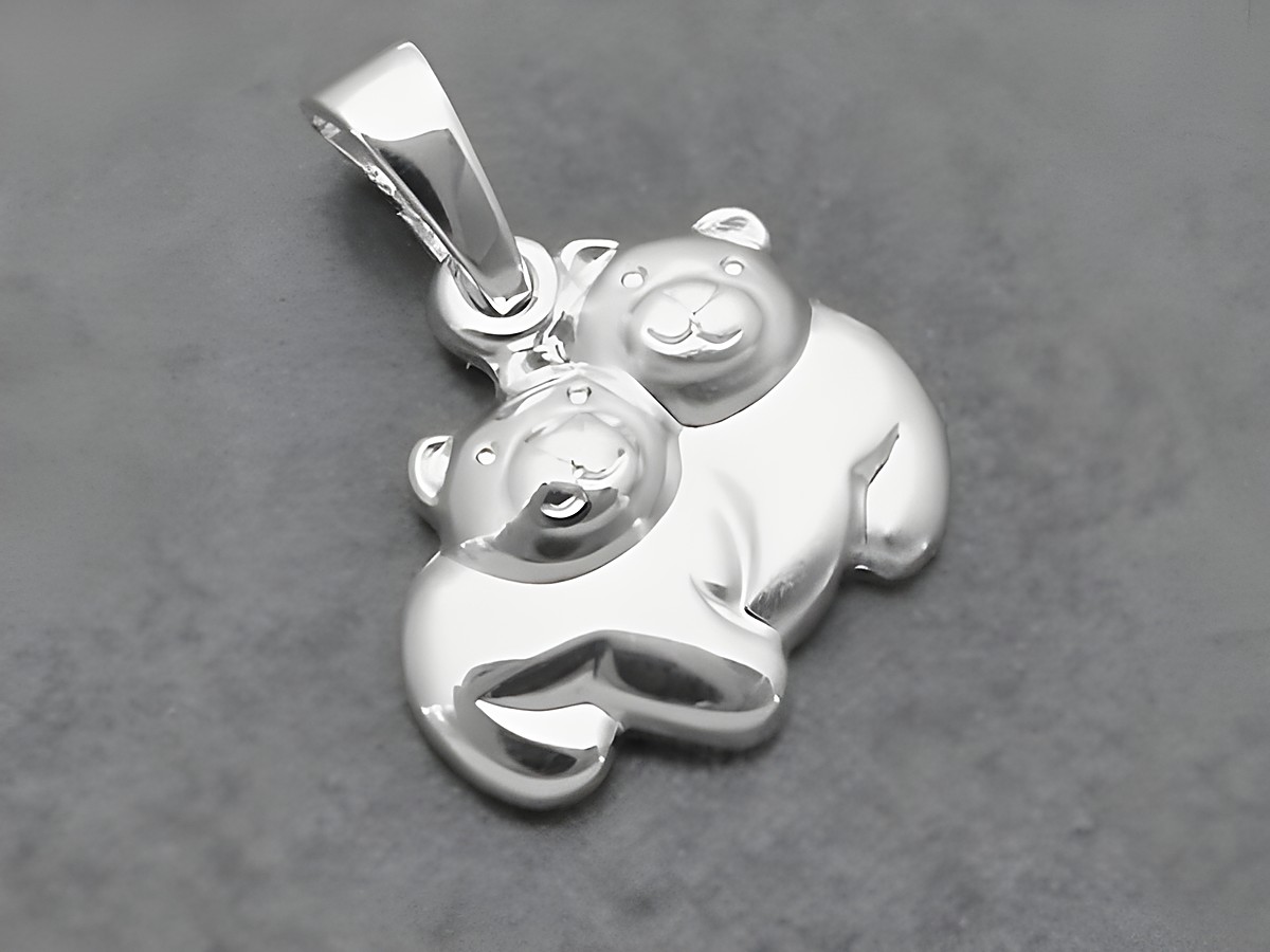 Silber Anhänger in Form von zwei Bären, tierisch und teilmattiert, Hersteller: Juwelier Harnisch, ideal für Tierliebhaber und als Accessoire.