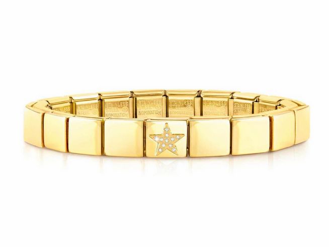 423910321-0 Elegantes Nomination 239103 21 GLAM Armband aus Edelstahl mit gelbgoldener PVD-Beschichtung und einem glänzenden Stern mit Zirkonia-Steinen als Highlight.