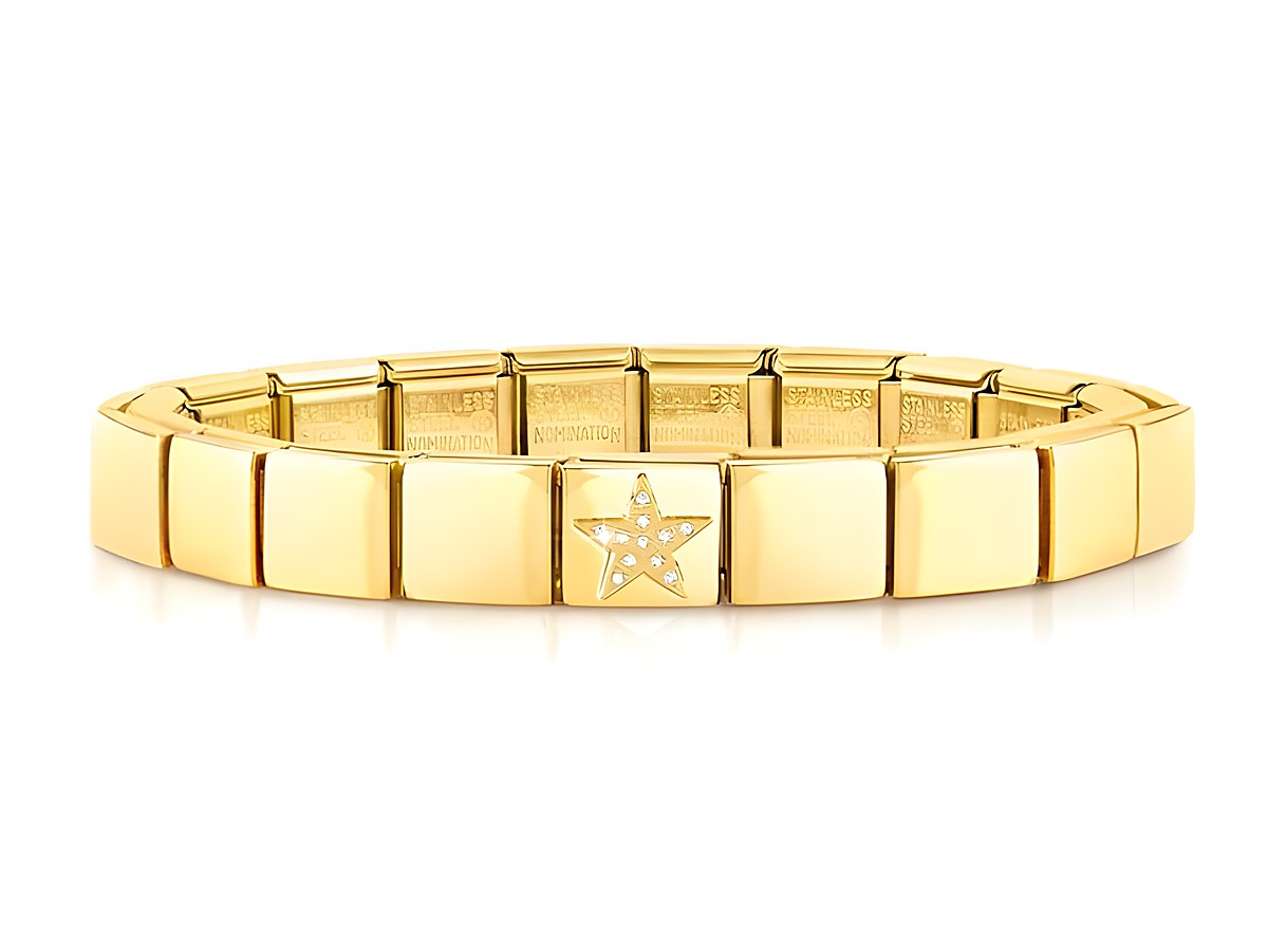 Elegantes Nomination 239103 21 GLAM Armband aus Edelstahl mit gelbgoldener PVD-Beschichtung und einem glänzenden Stern mit Zirkonia-Steinen als Highlight.
