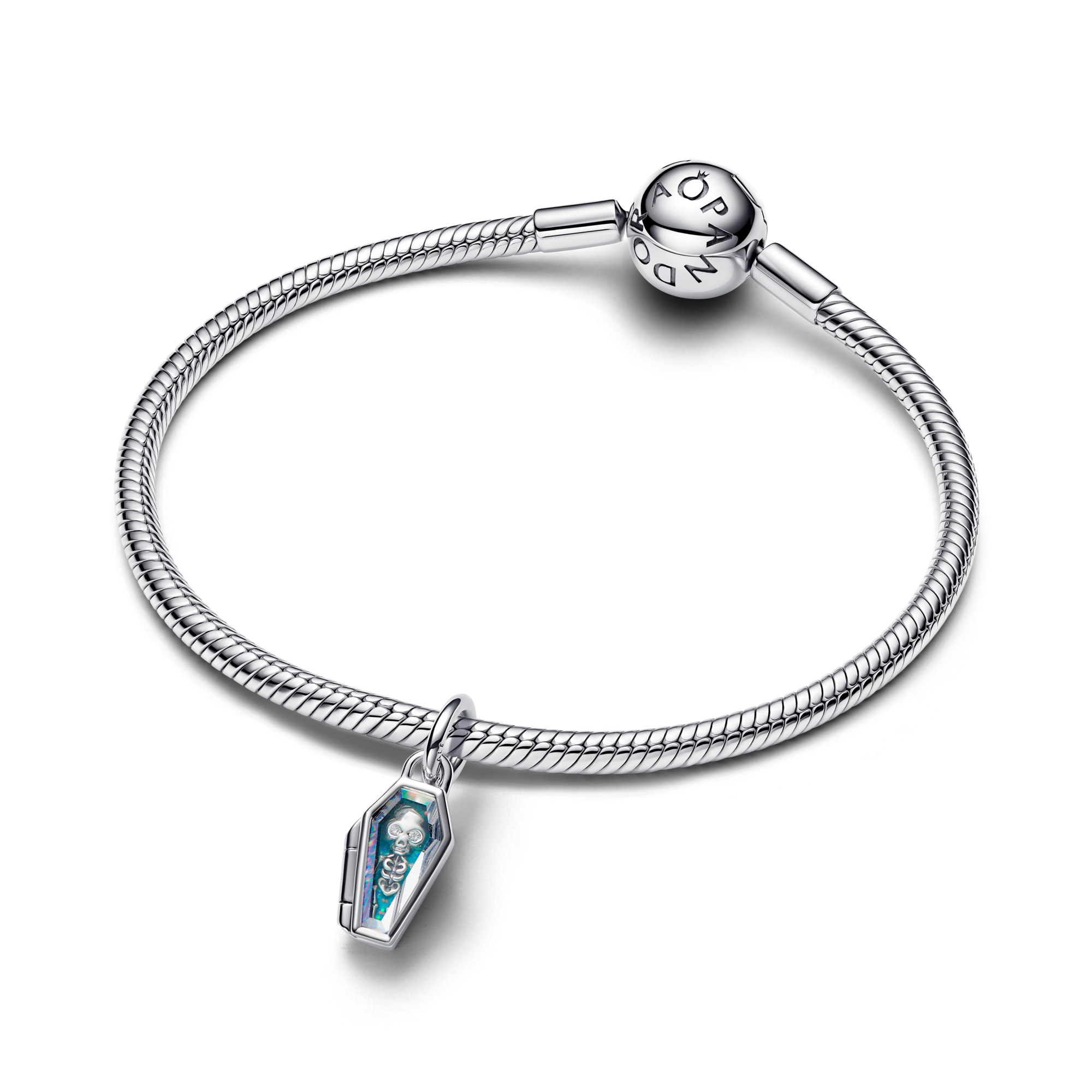 Pandora aufklappbarer Glow-in-the-Dark Sarg Charm - Sterling Silber - Emaille Zirkonia Grün – Ansicht 3