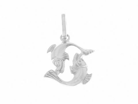 Sterling Silber rhodinierter Anhänger mit dem Sternzeichen Fische, zeigt zwei stilisierte Fische, elegant miteinander verbunden, gefertigt vom Juwelier Harnisch.
