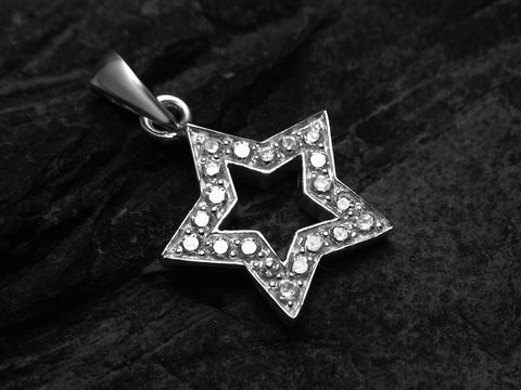 Stern Anhänger 18,2mm aus poliertem Sterling Silber mit Zirkonia von Juwelier Harnisch, inspiriert von Sonne, Mond und Sternen, ideal für stilvolle Schmuckliebhaber.