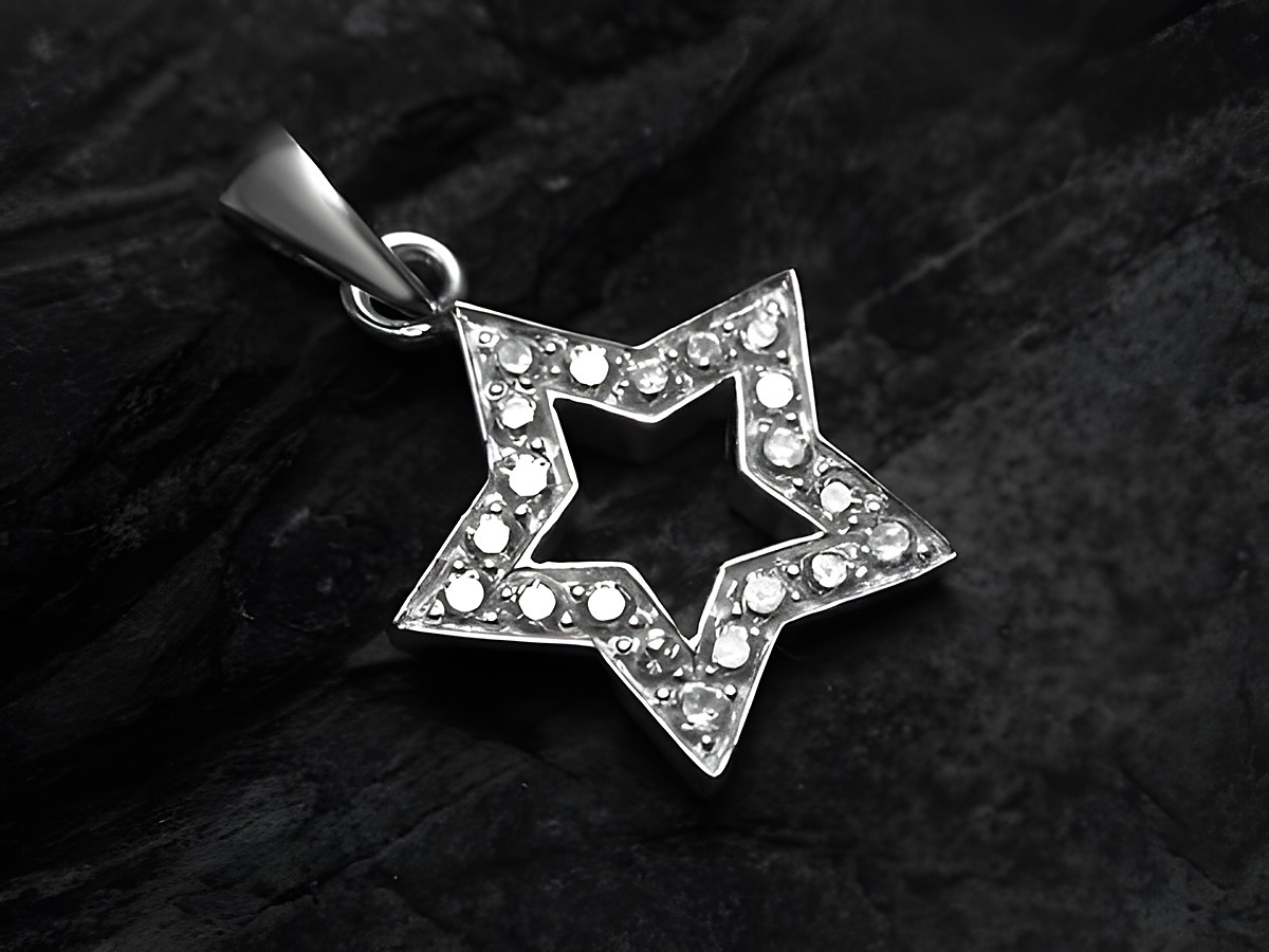 Stern Anhänger 18,2mm aus poliertem Sterling Silber mit Zirkonia von Juwelier Harnisch, inspiriert von Sonne, Mond und Sternen, ideal für stilvolle Schmuckliebhaber.